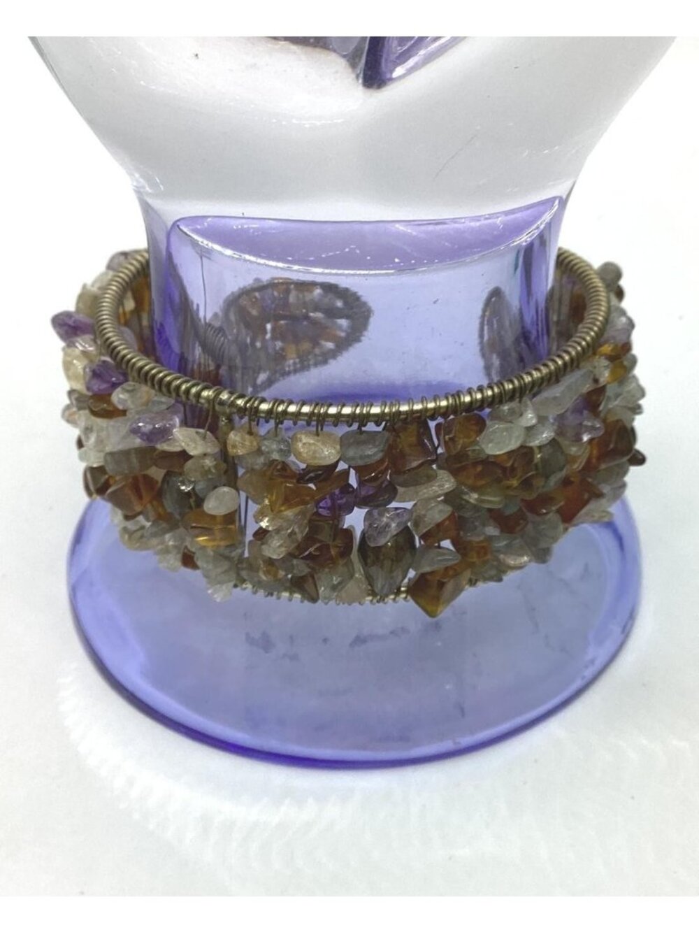 1999 Gold Tone Wire Wrapped Multi-Gemstones Wide Cuff Bracelet